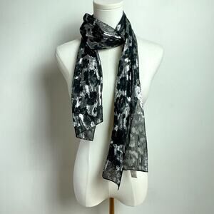 Vintage 80s Oscar De La Renta Scarf Black Silver Retro Glam Animal Print